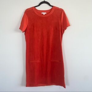 New York & Company Red Suede T-Shirt Short Sleeve Sheath Dress